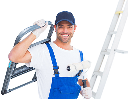 Painter with a brush on a ladder